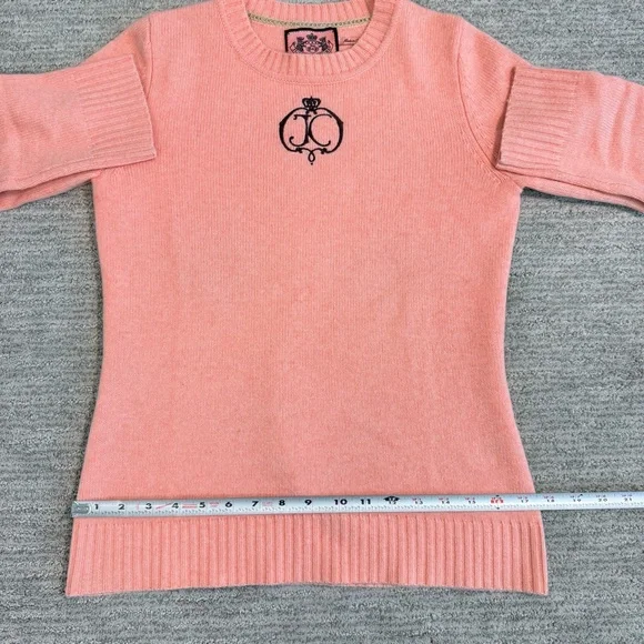 Juicy Couture Pink Cashmere Wool Sweater Pullover Embroidered Crew Women Medium - Picture 12 of 14